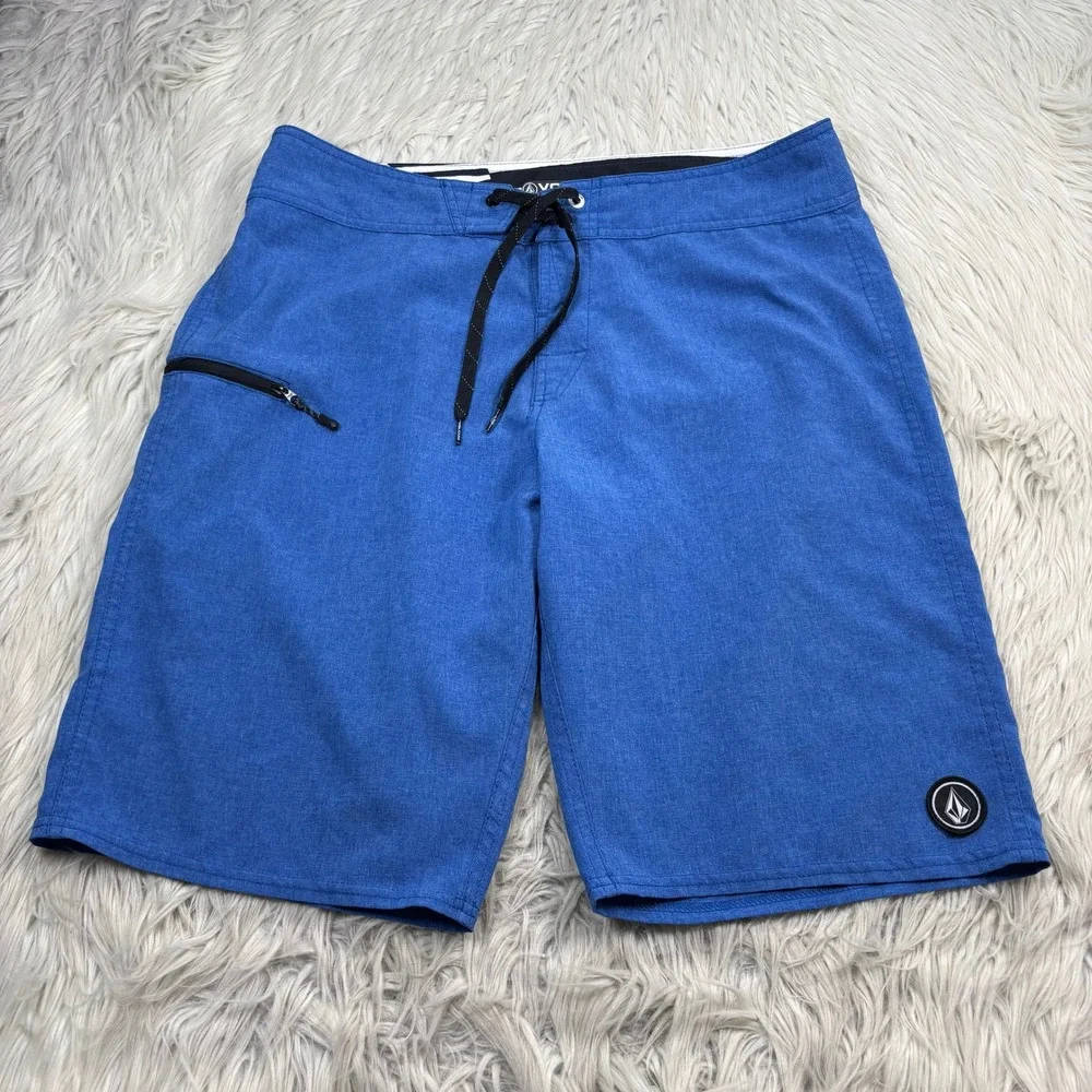 Volcom Men's 33 Blue Board Shorts 4-Way Stretch Surf Beach Swim Trunks